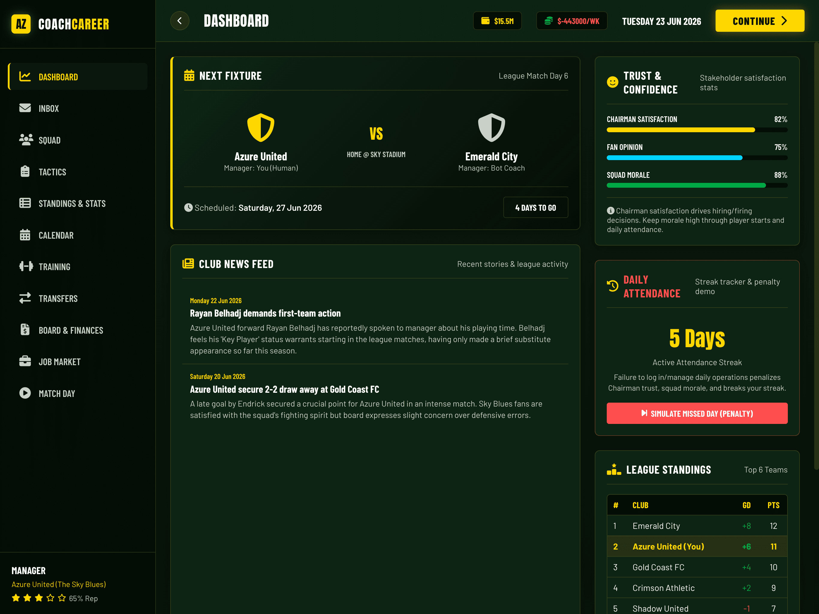 Football Coach Career Manager Dashboard